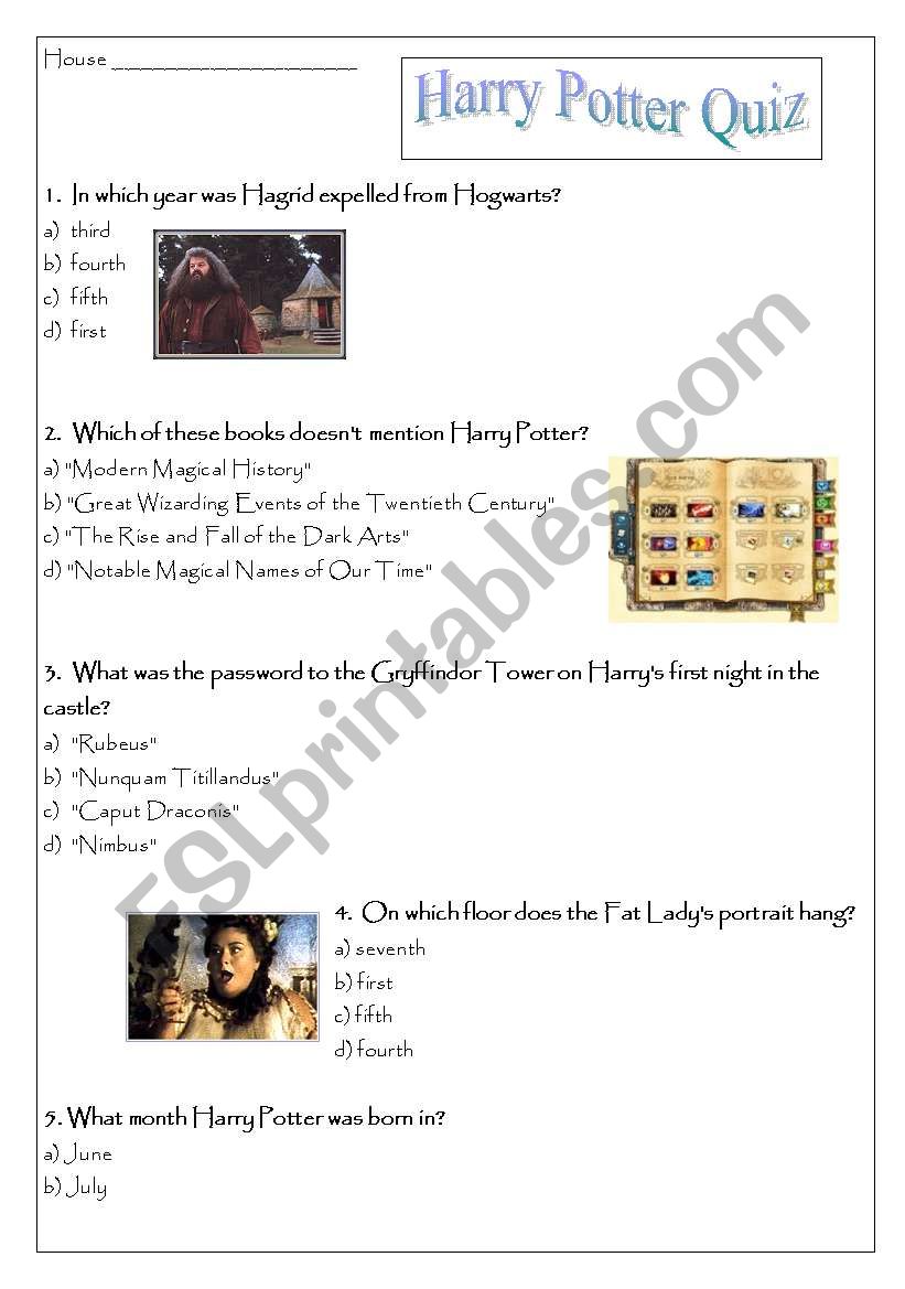 Harry Potter Lesson worksheet