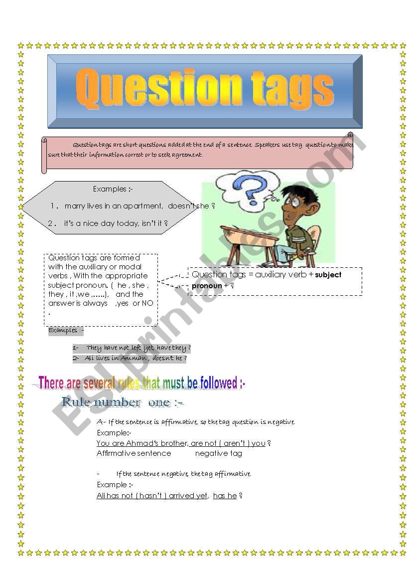 question tag  worksheet