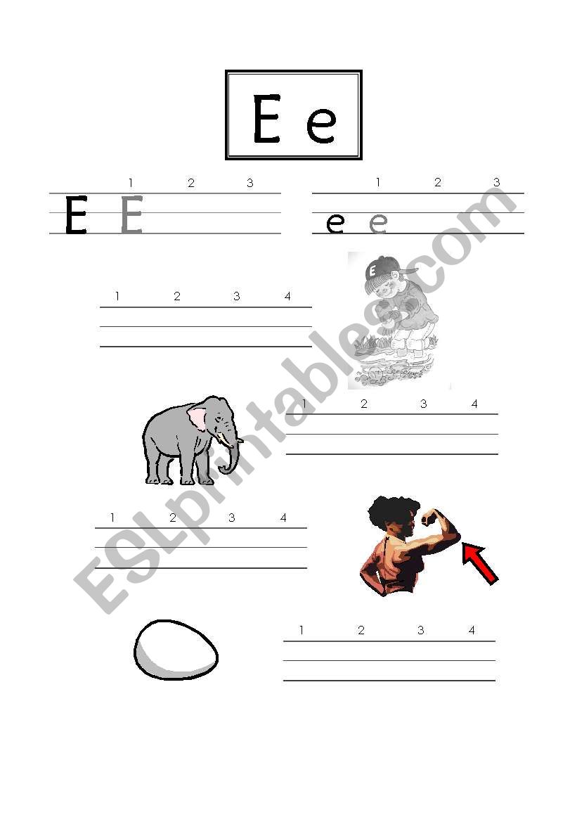 E letter writing practice sheet - for use with Lets Go Starter (1st edition)