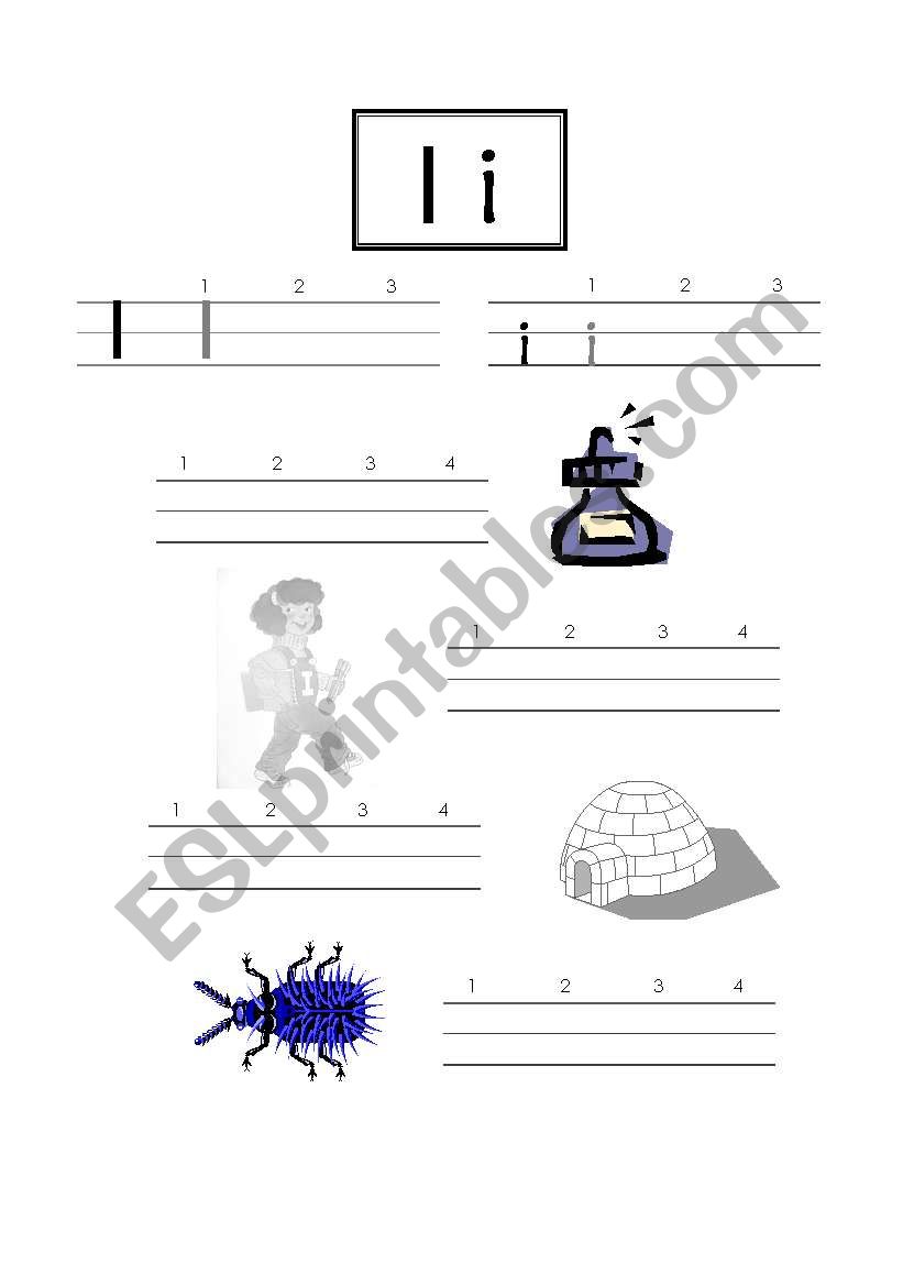 I letter writing practice sheet - for use with Lets Go Starter (1st edition)