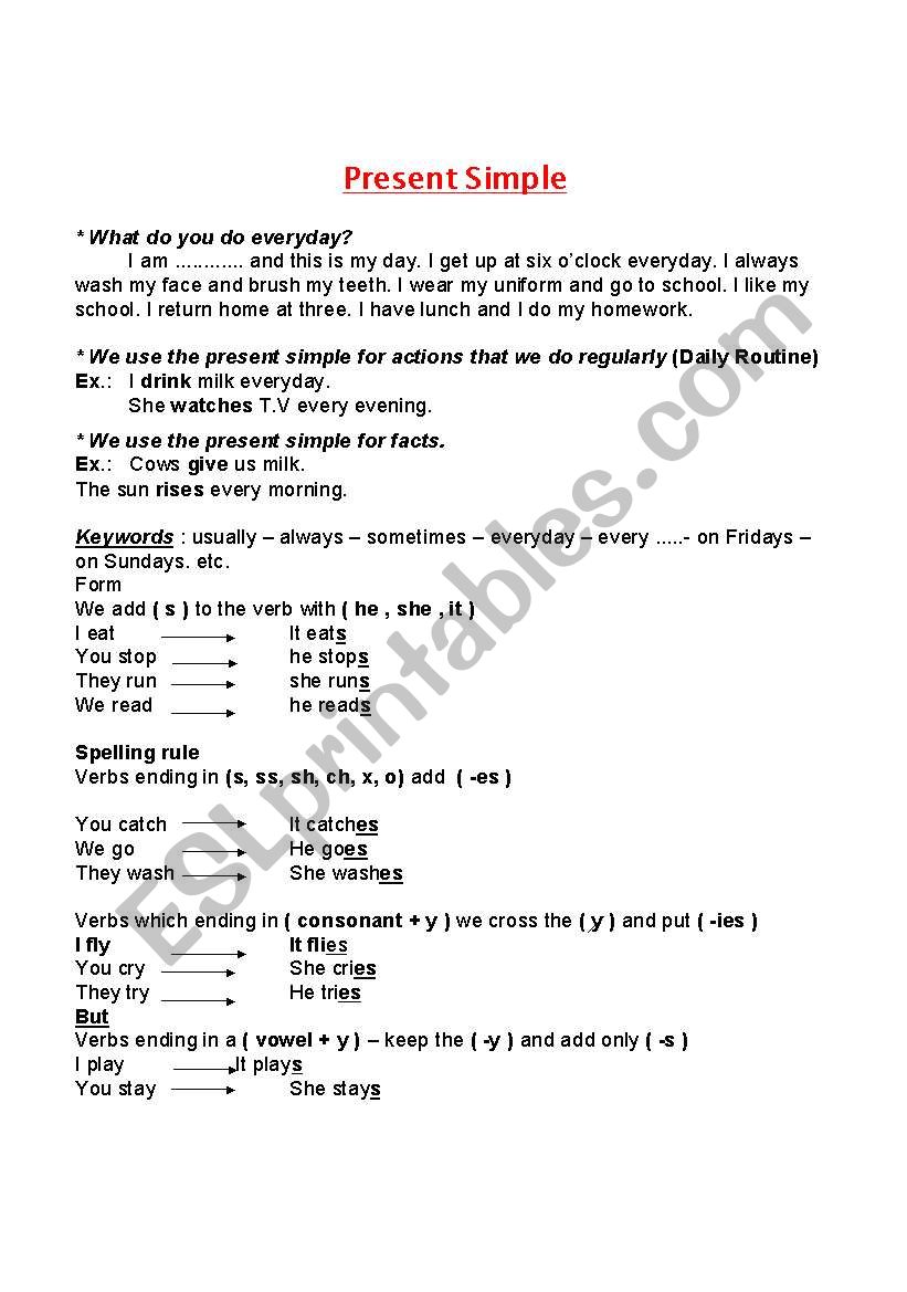 Present Simple Tense worksheet