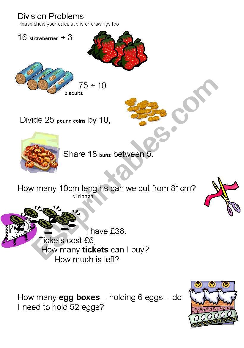 Division problems worksheet