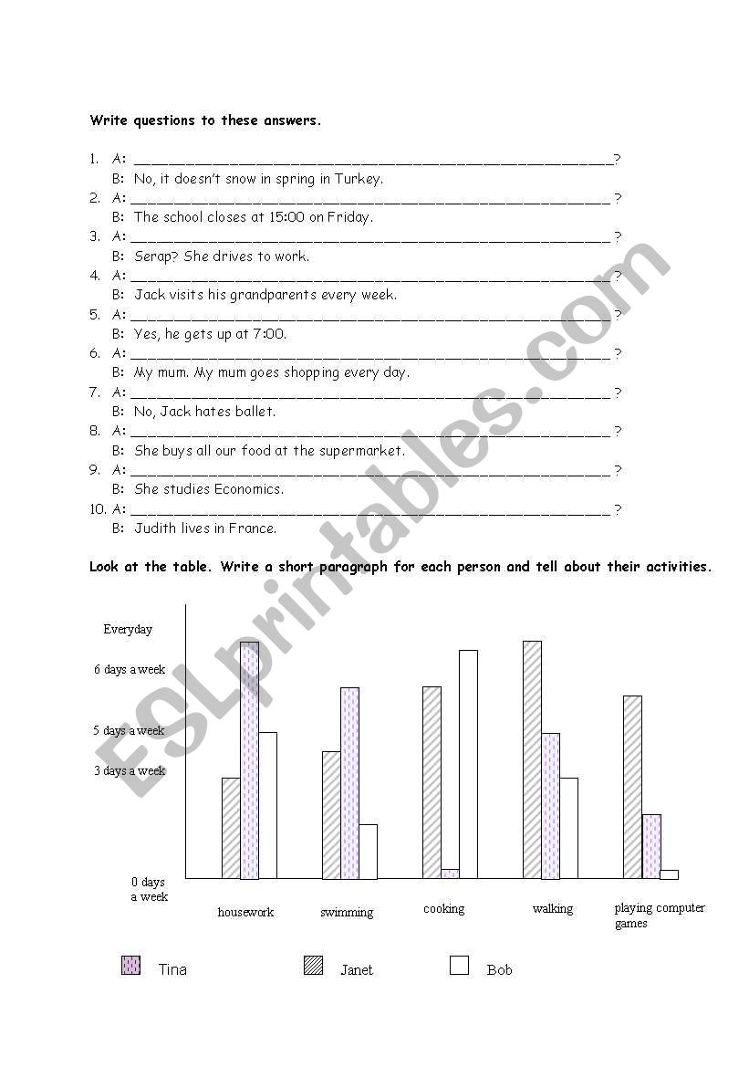 present simple -wh questions worksheet