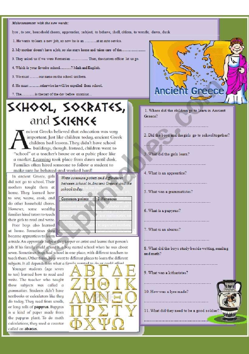 School in Ancient Greece worksheet