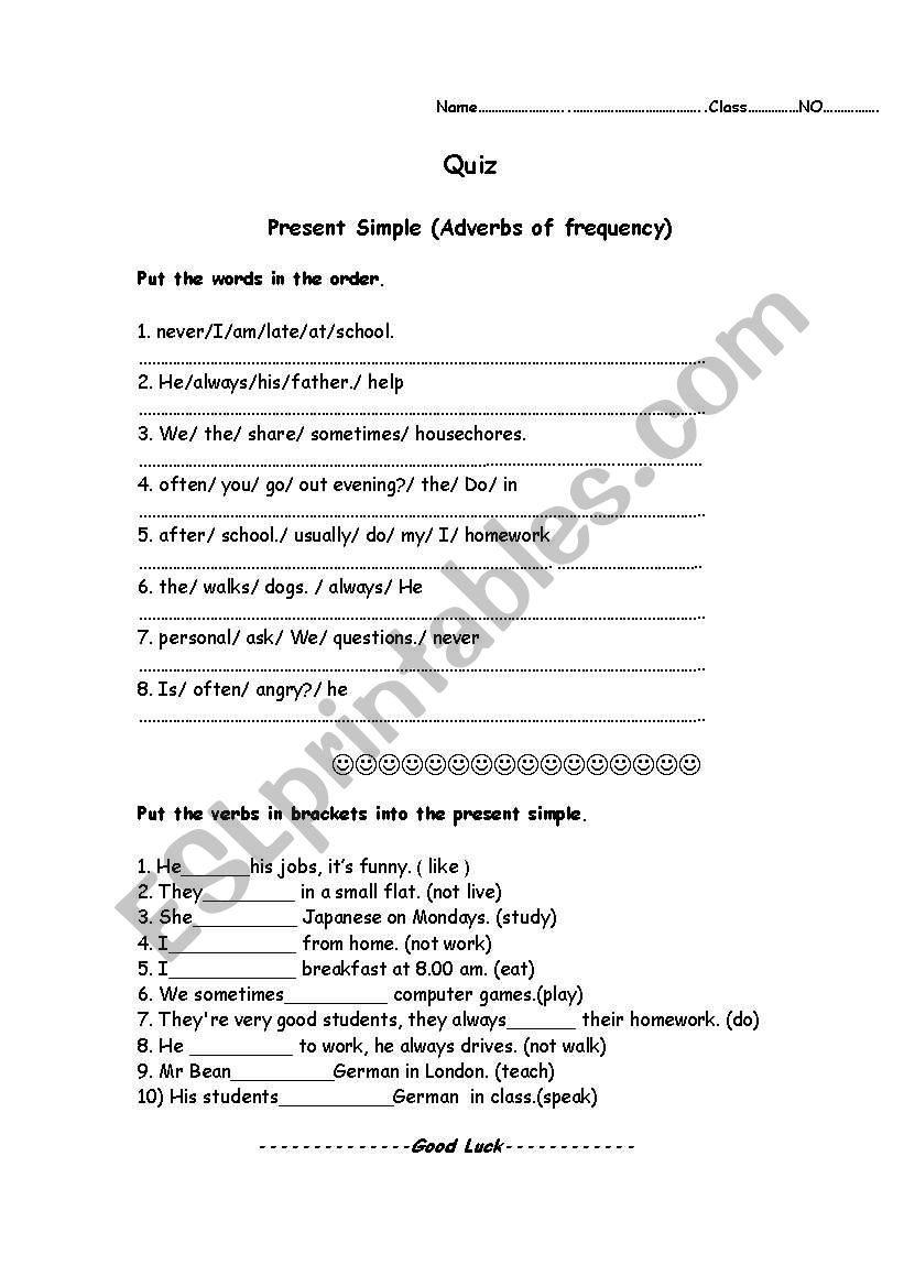 adverbs of frequency worksheet