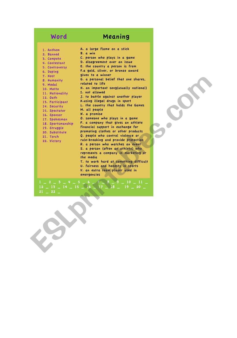 Sports Vocabulary worksheet