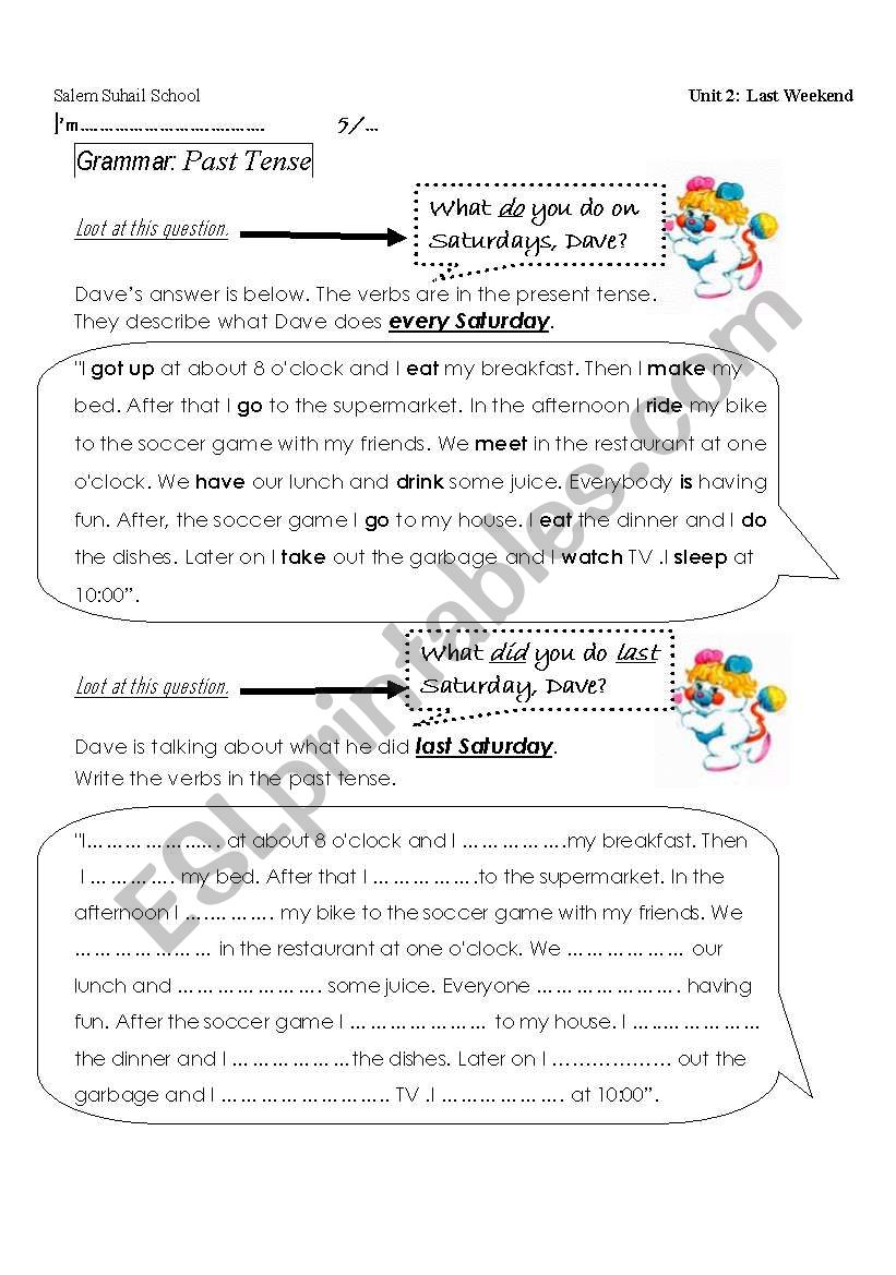 paste tense worksheet