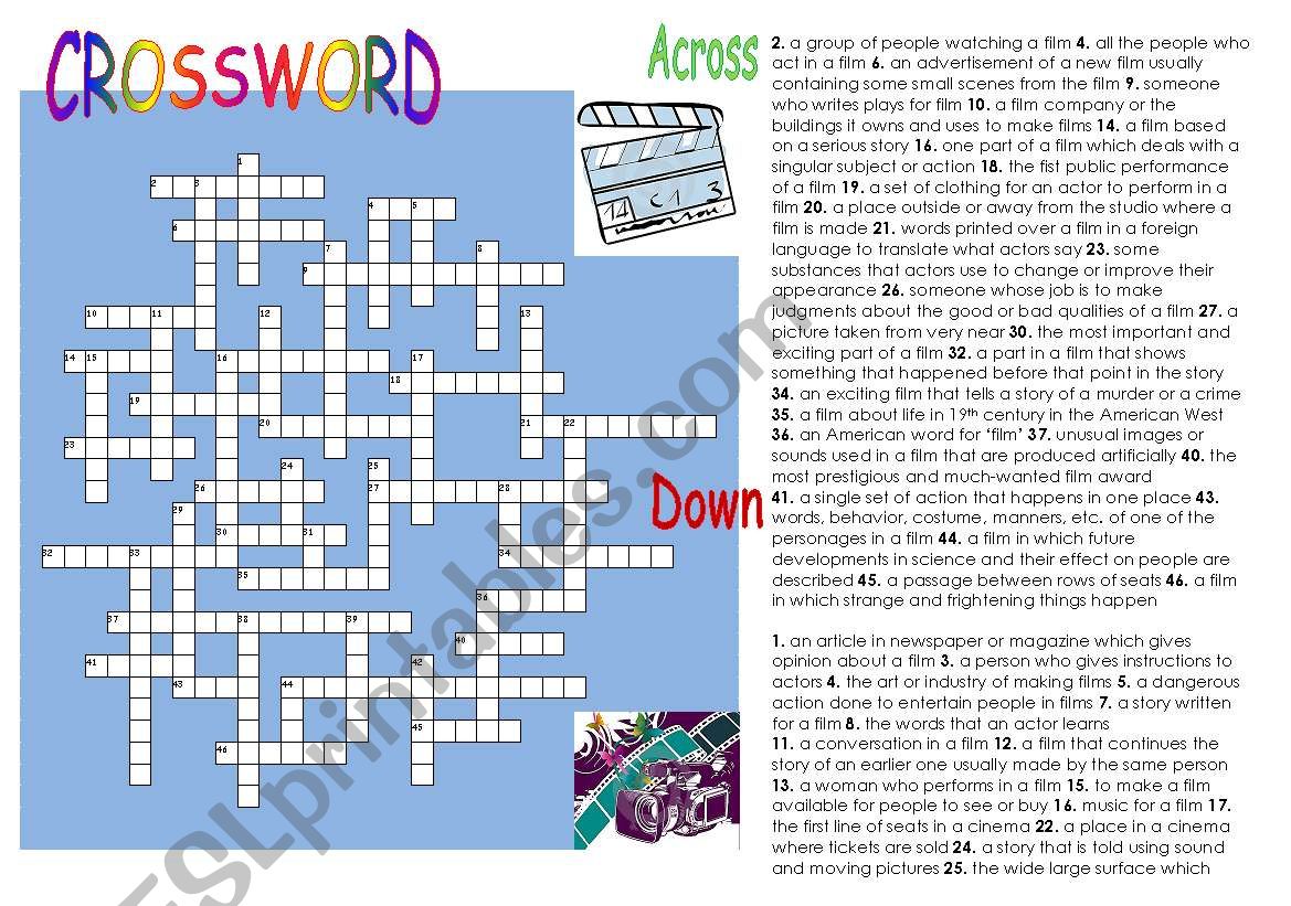 Cinema Crossword worksheet