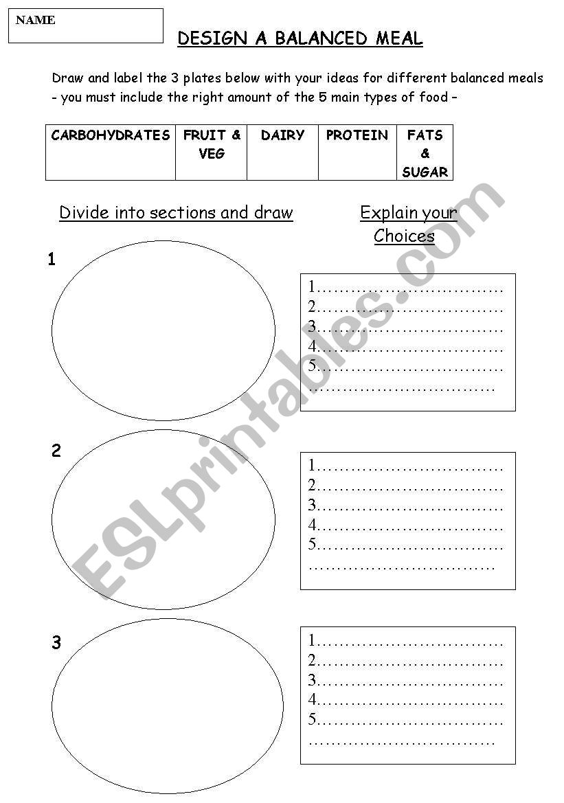 Design a balanced meal worksheet