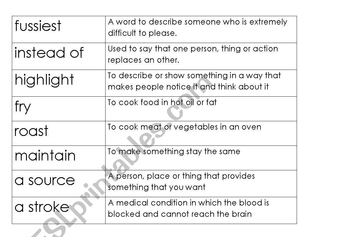 Word/definition matching activity (prepared for CELTA skills lesson assignment)