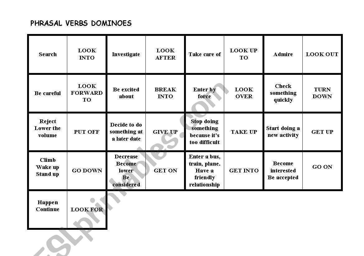 Phrasal verbs Dominoes worksheet