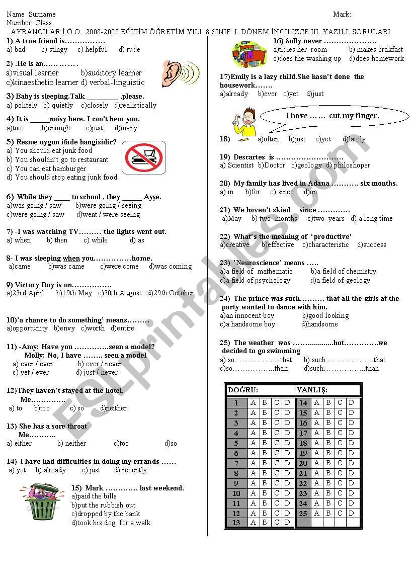 exam paper worksheet