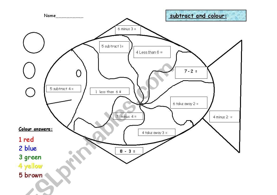 subtract and colour worksheet