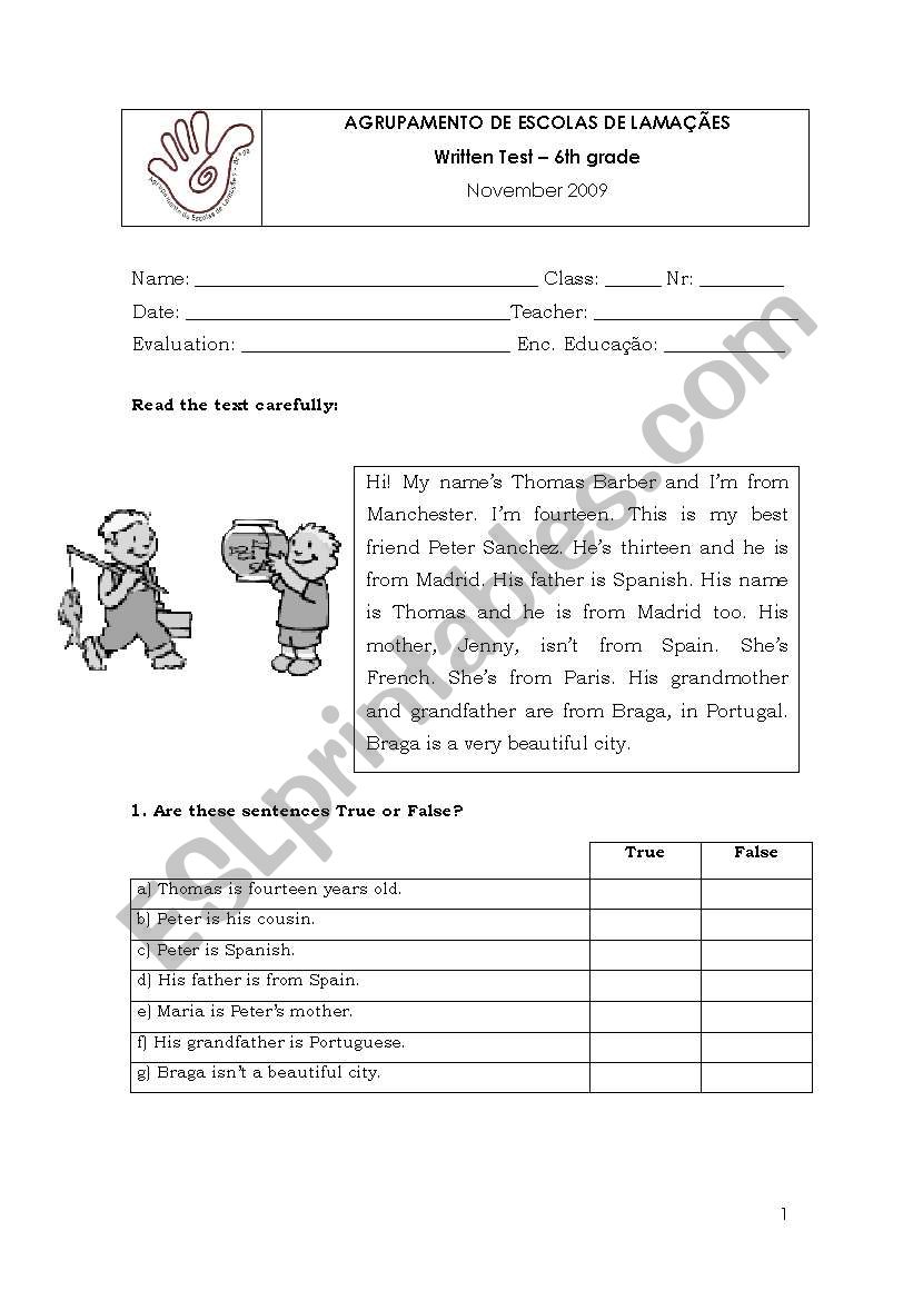 english test worksheet