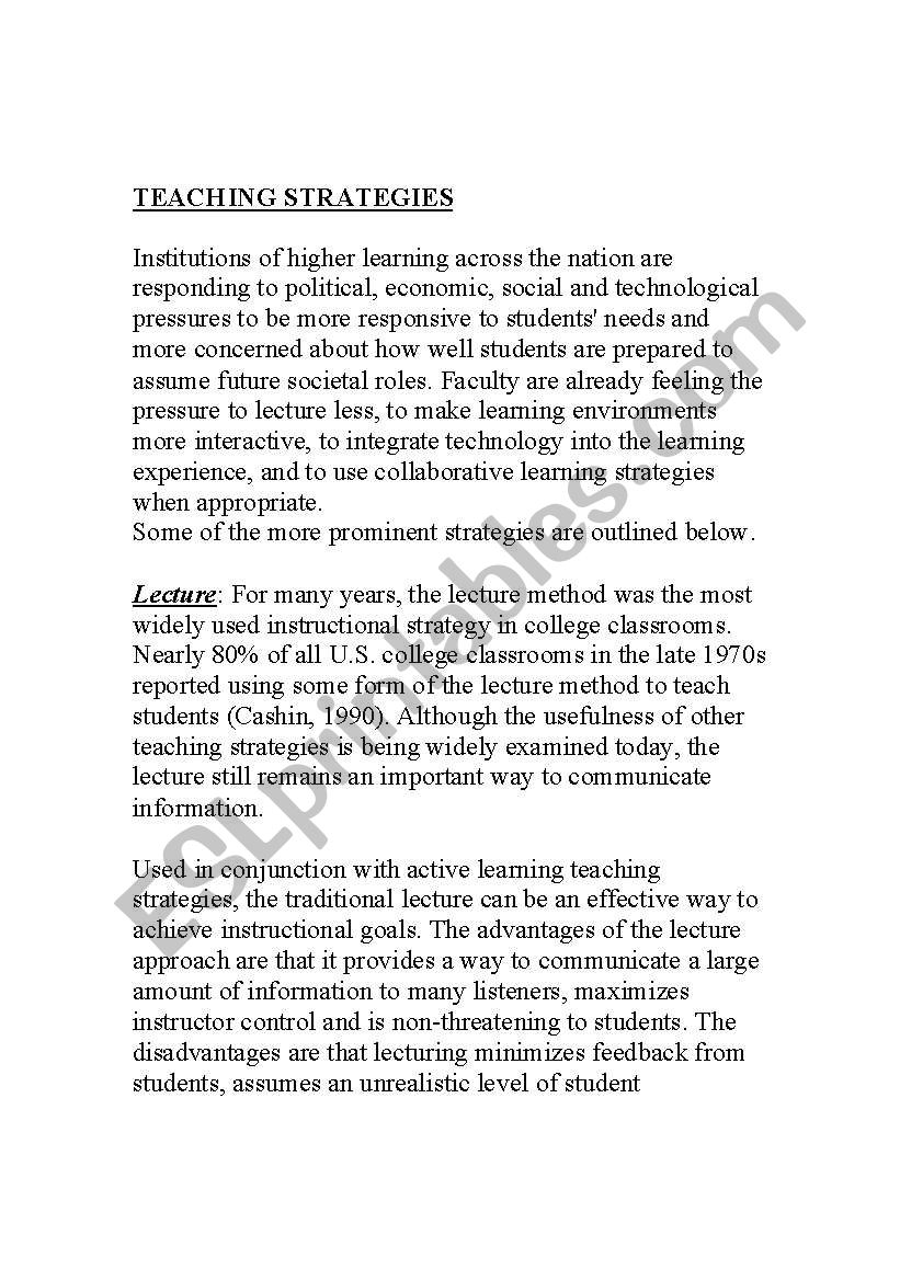 Teaching Strategies worksheet