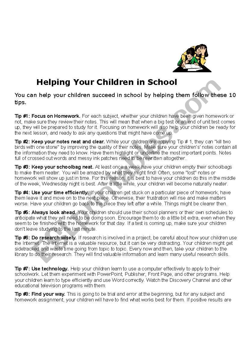 Helping Your Children worksheet