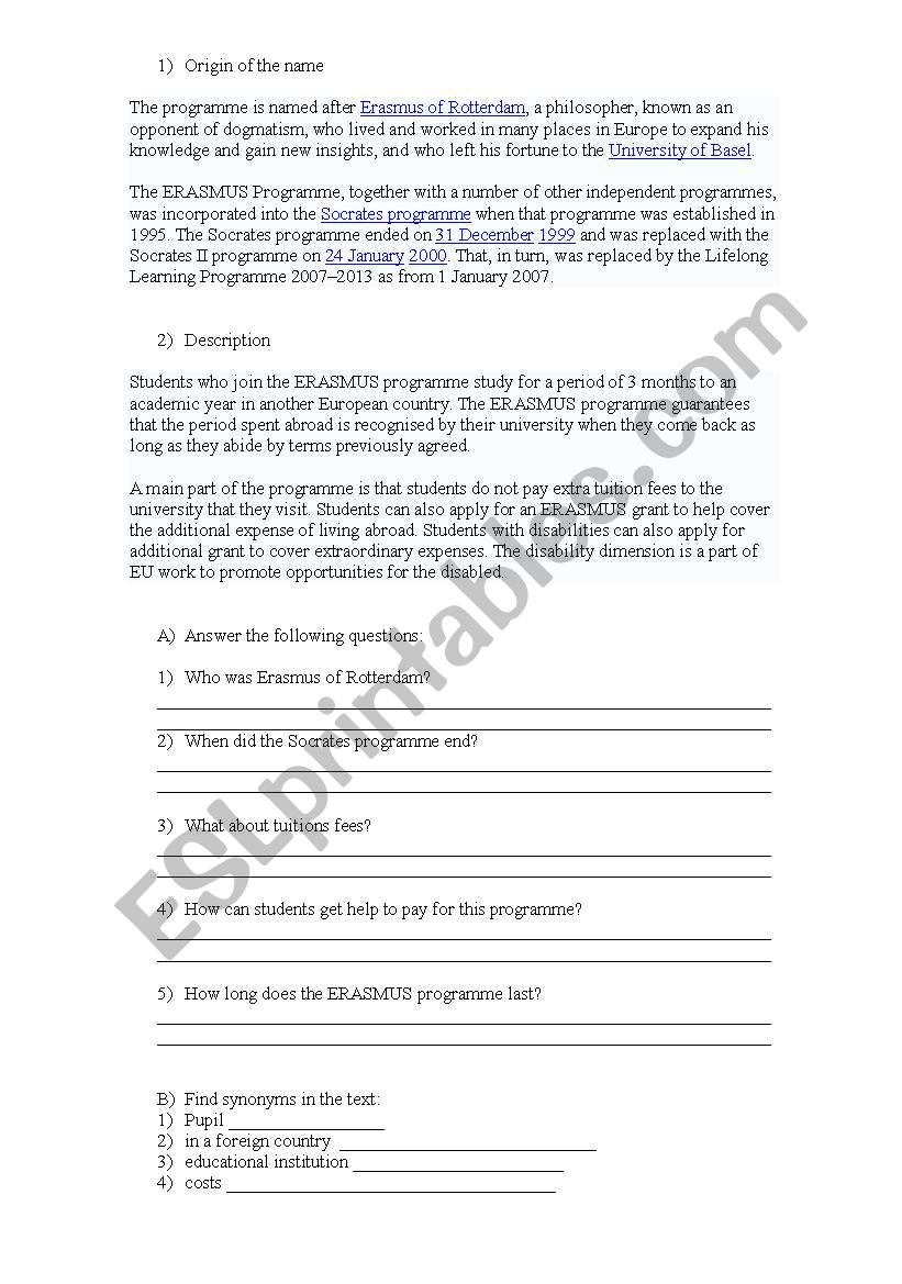 reading comprehension worksheet