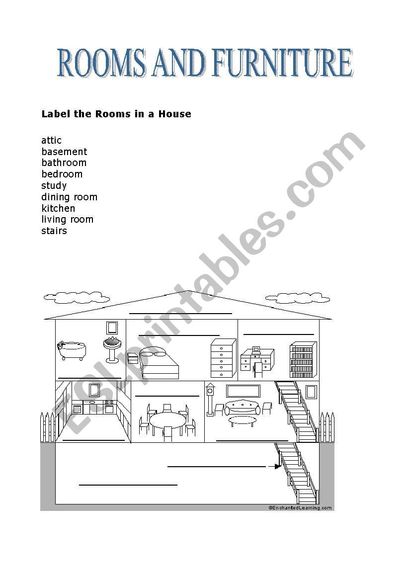 rooms and furniture worksheet