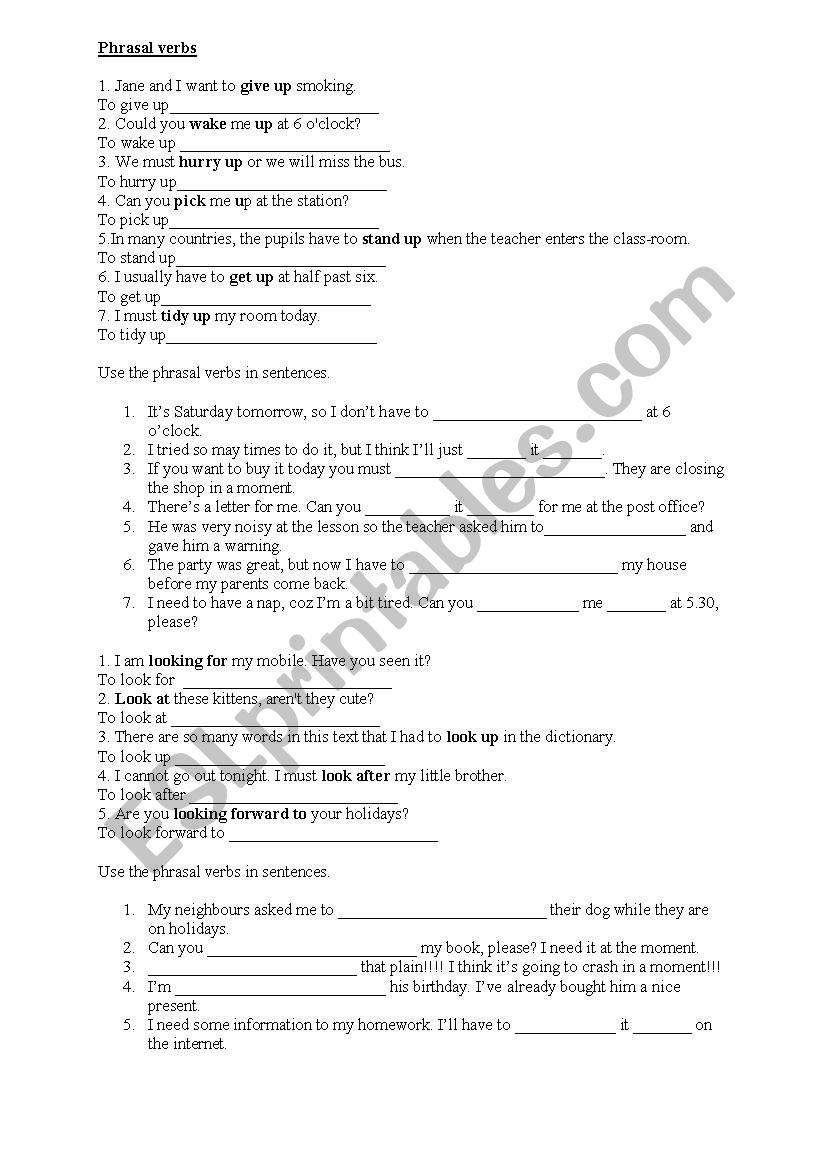 UP and LOOK worksheet