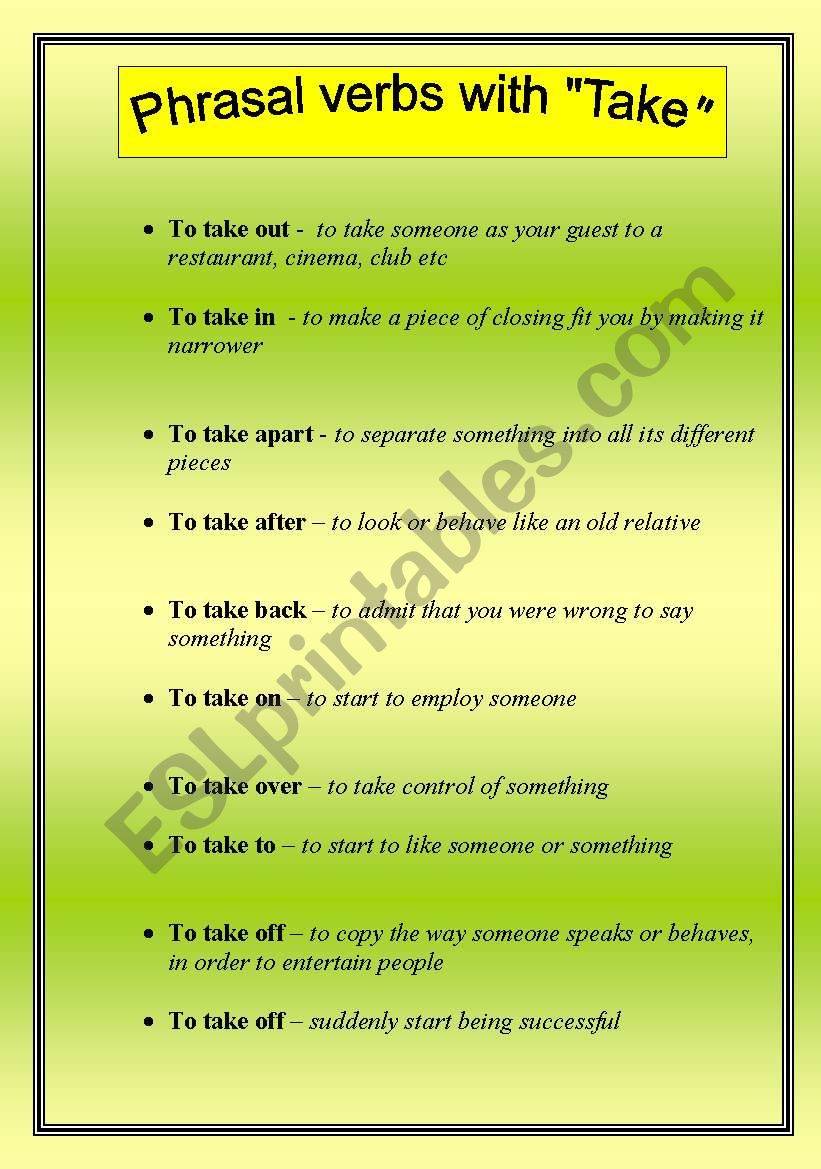 phrasal verbs with take worksheet