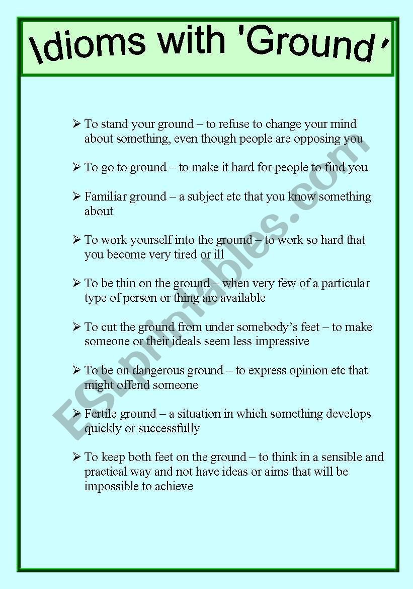 idioms with ground worksheet