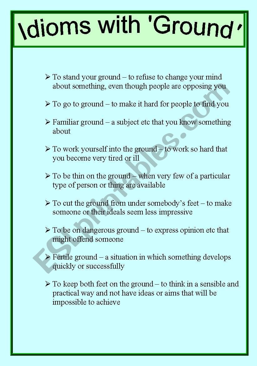 idioms with ´ground´ ESL worksheet by sorokaira
