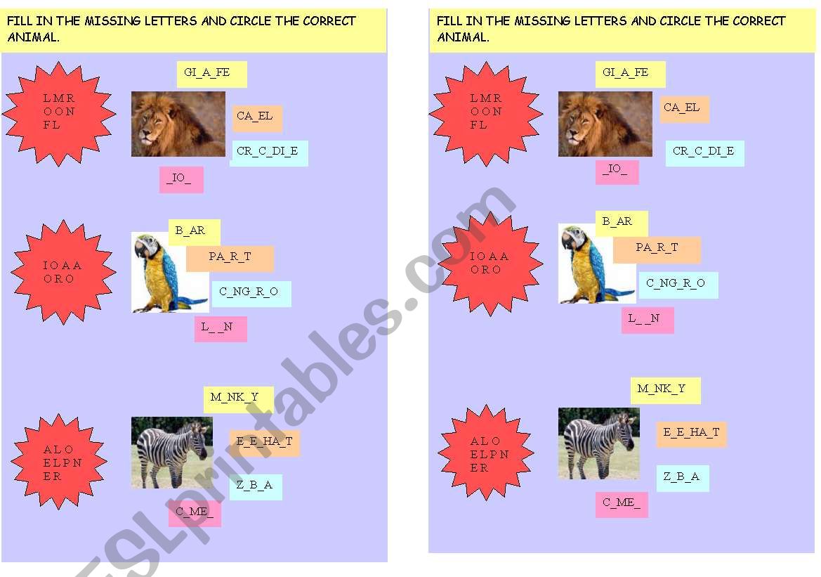 wild animals worksheet