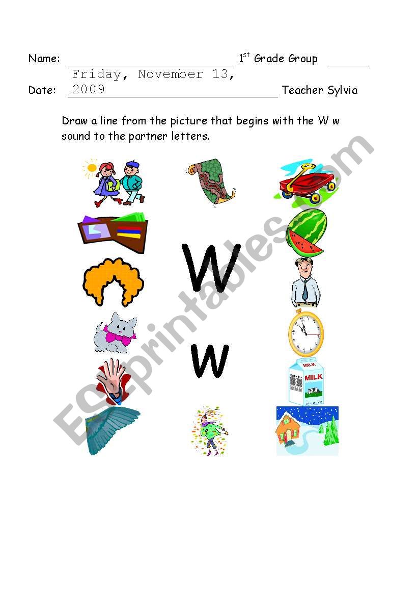 Identify the pictures with the W w sound