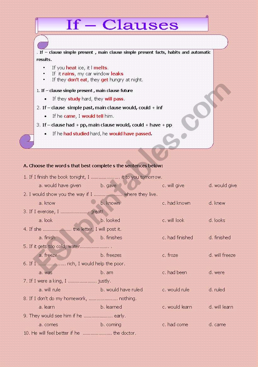 if clauses ( all types ) worksheet