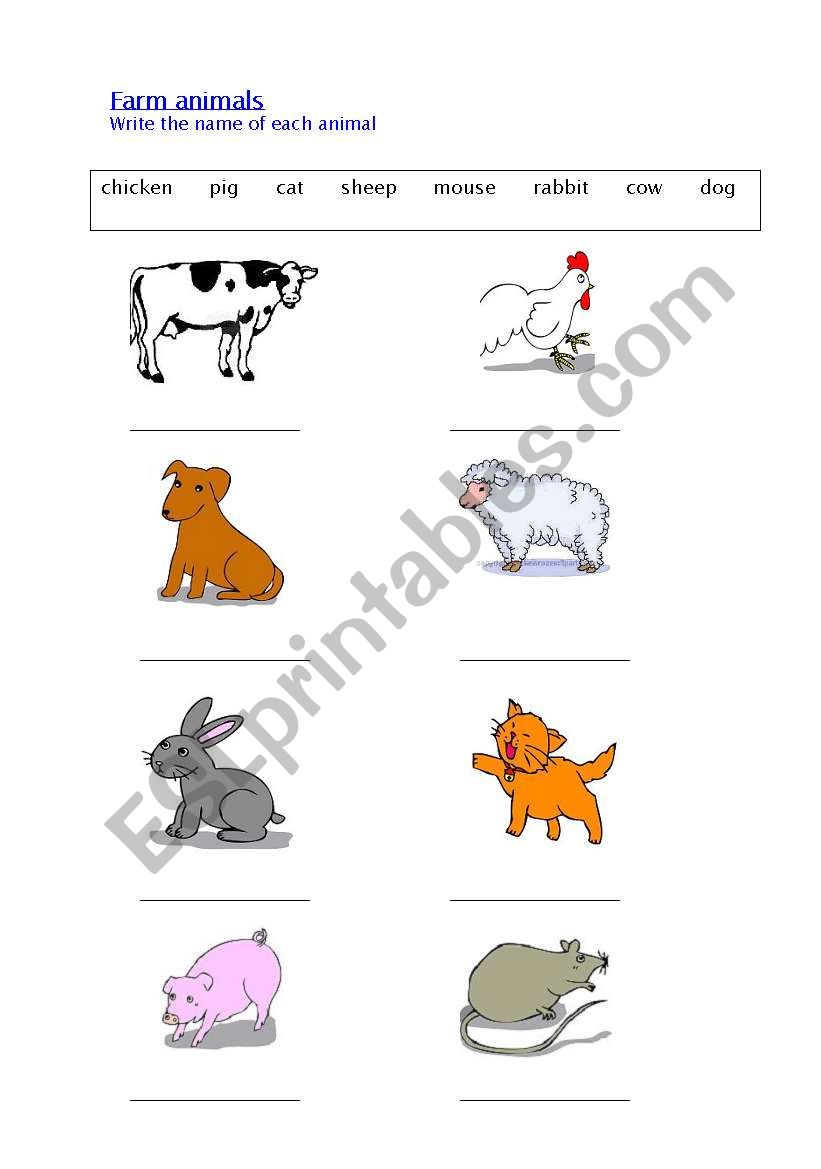 Farm Animals 1 - writing the names of animals