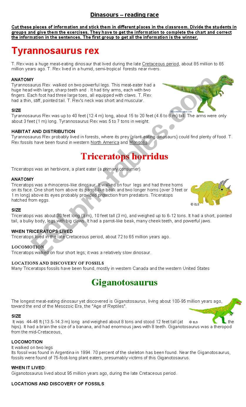 Dinosaurs worksheet