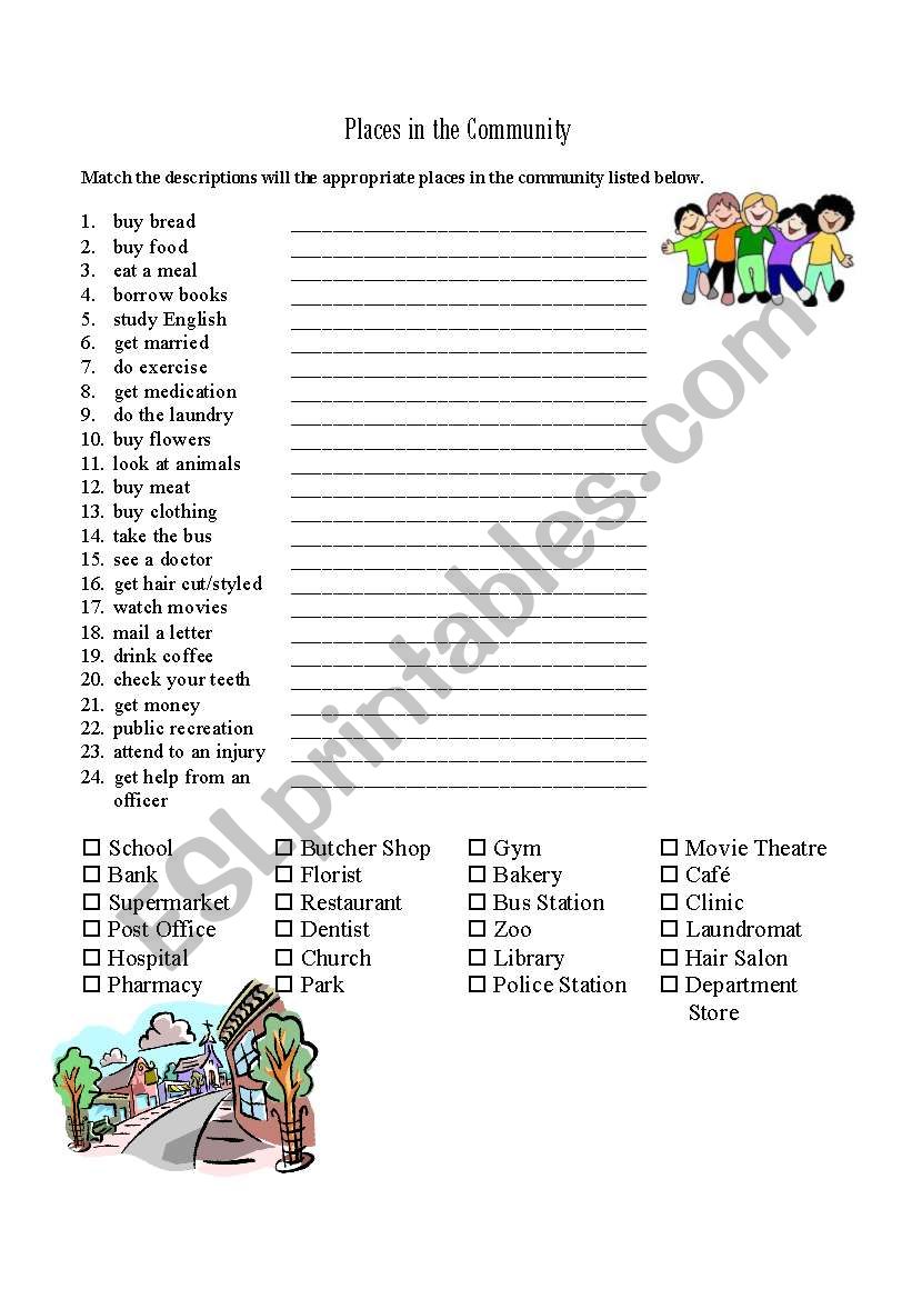 Places in the Community - ESL worksheet by guessgirl