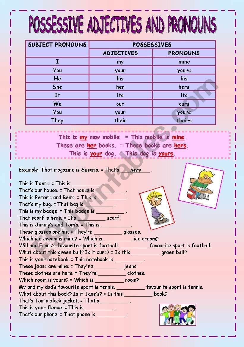 POSSESSIVE ADJECTIVES AND PRONOUNS ESL Worksheet By Ania Z
