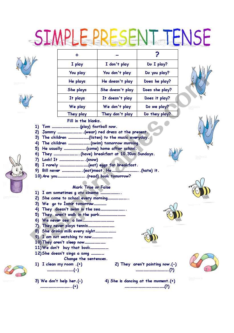 SIMPLE PRESENT TENSE worksheet