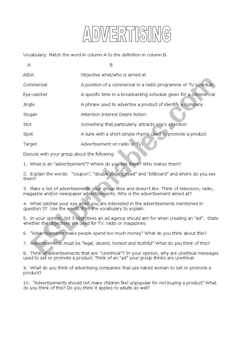 Conversation - Advertising worksheet