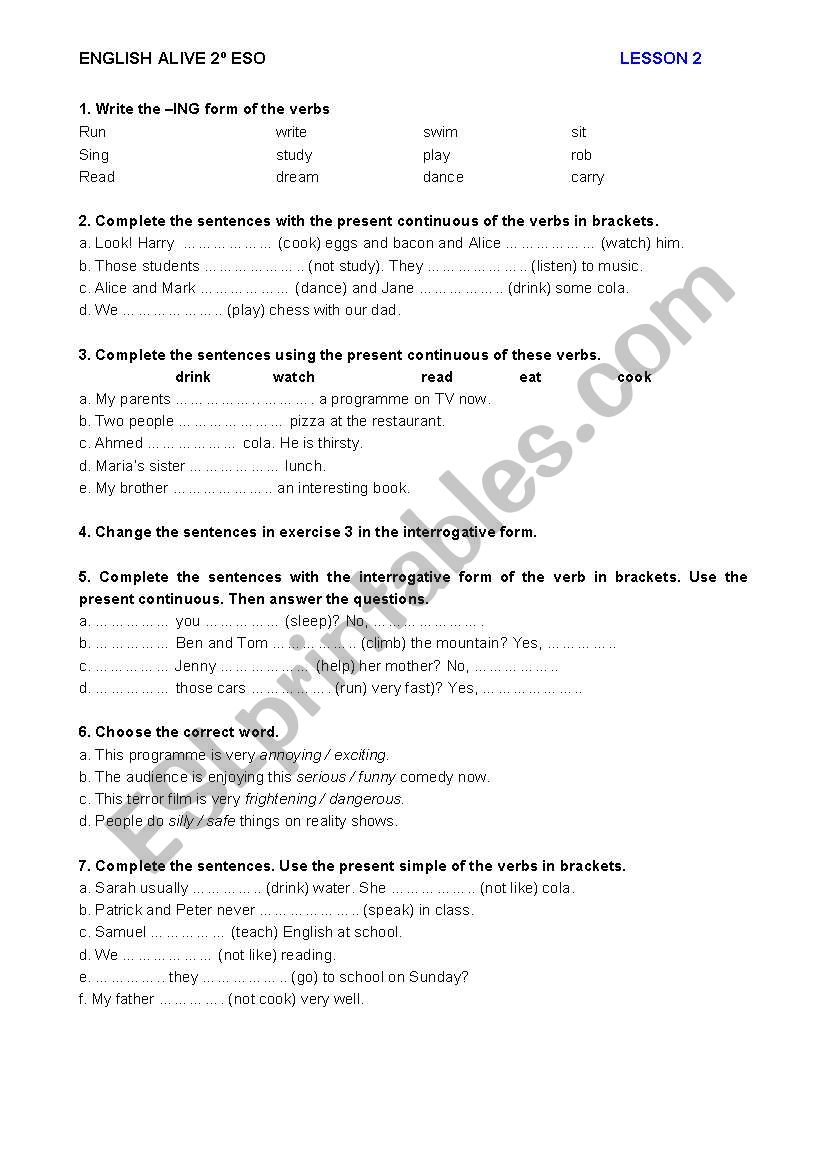 ENGLISH ALIVE 2 ESO - PRACTICE TEST - UNIT 2