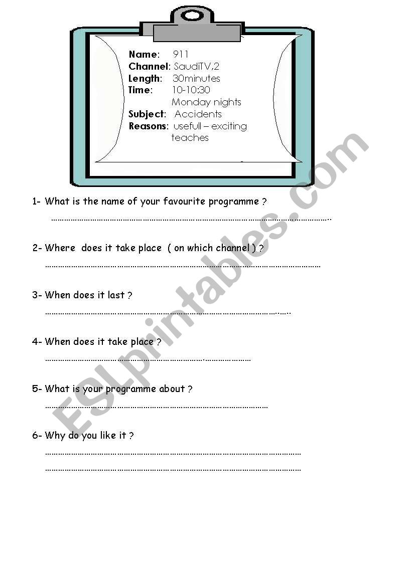 favourite tv programme worksheet