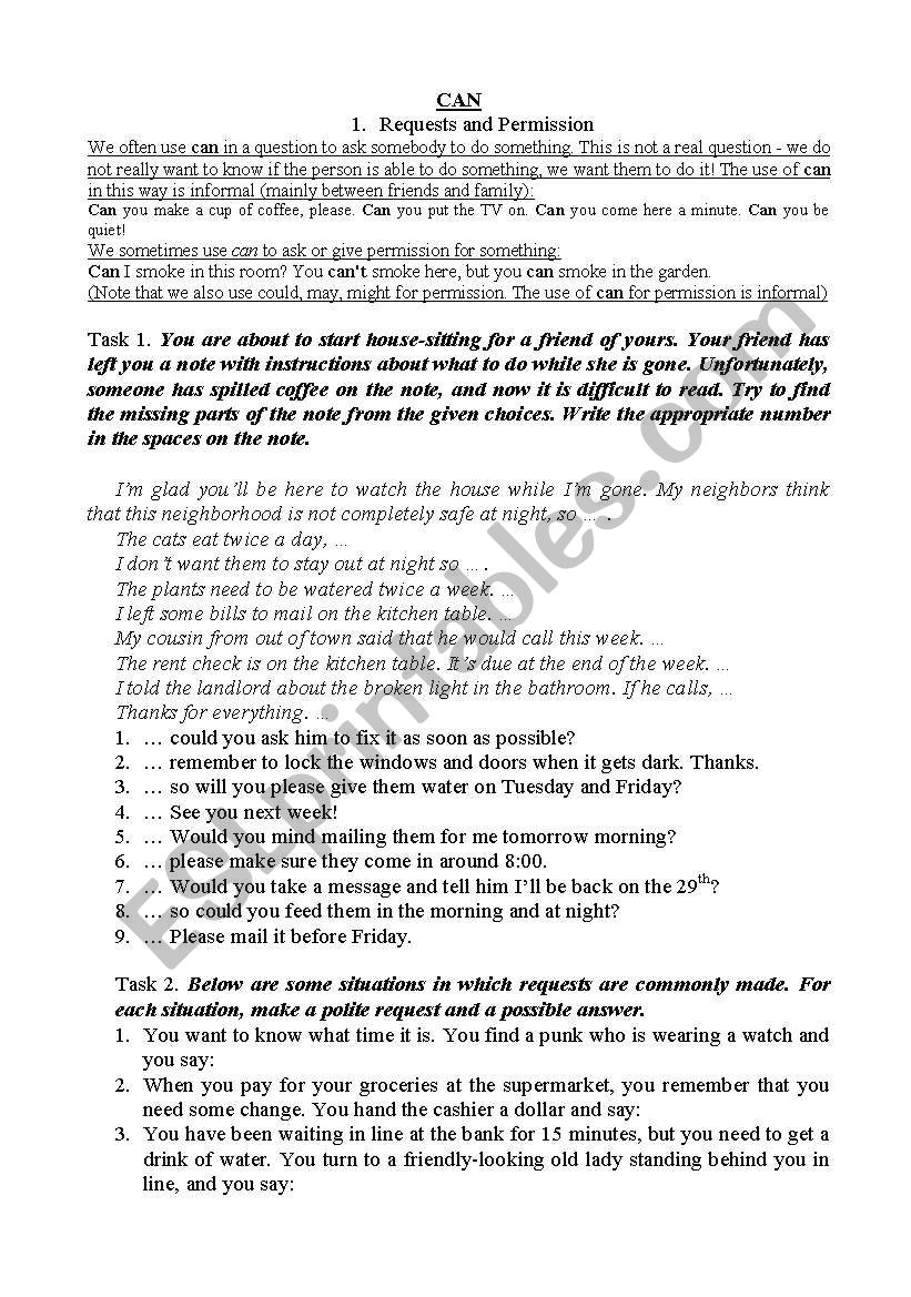 modal verb CAN worksheet