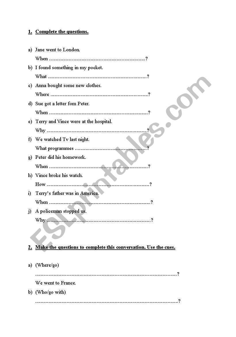 Past simple exercises worksheet