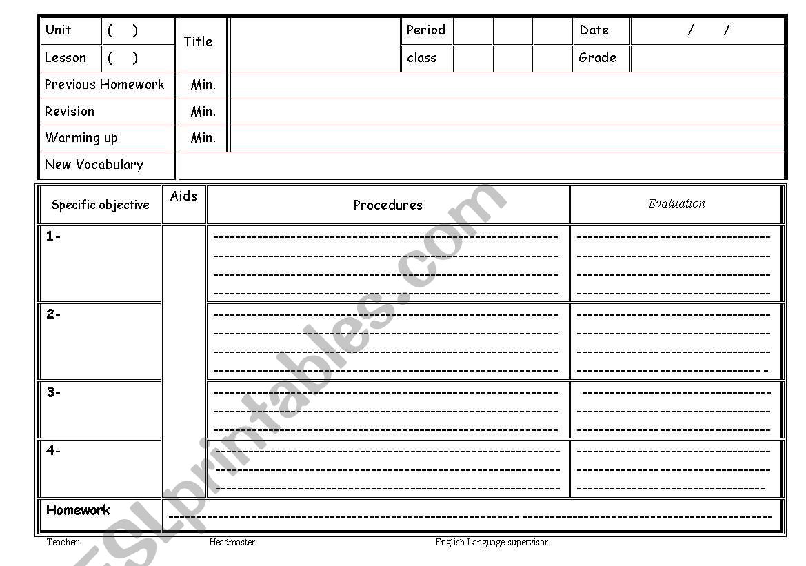 Lesson Plan worksheet