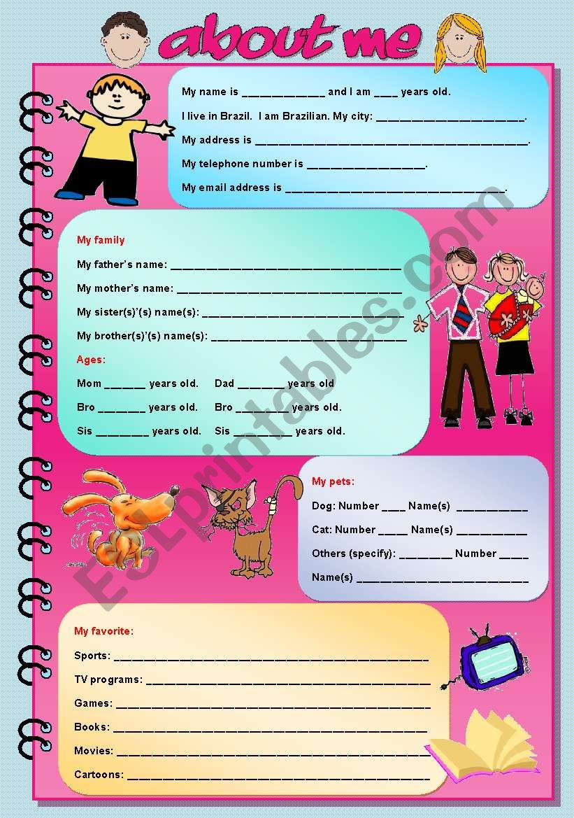 About me (fully editable) worksheet