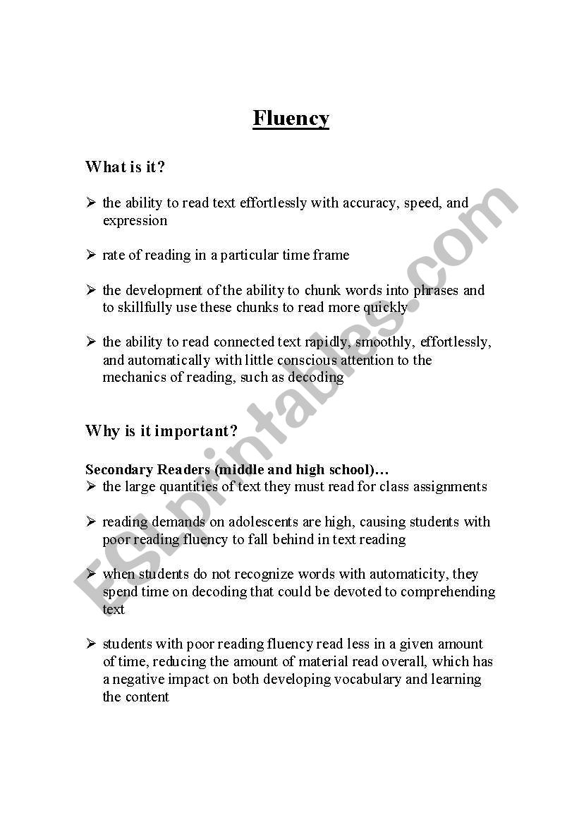Fluency worksheet