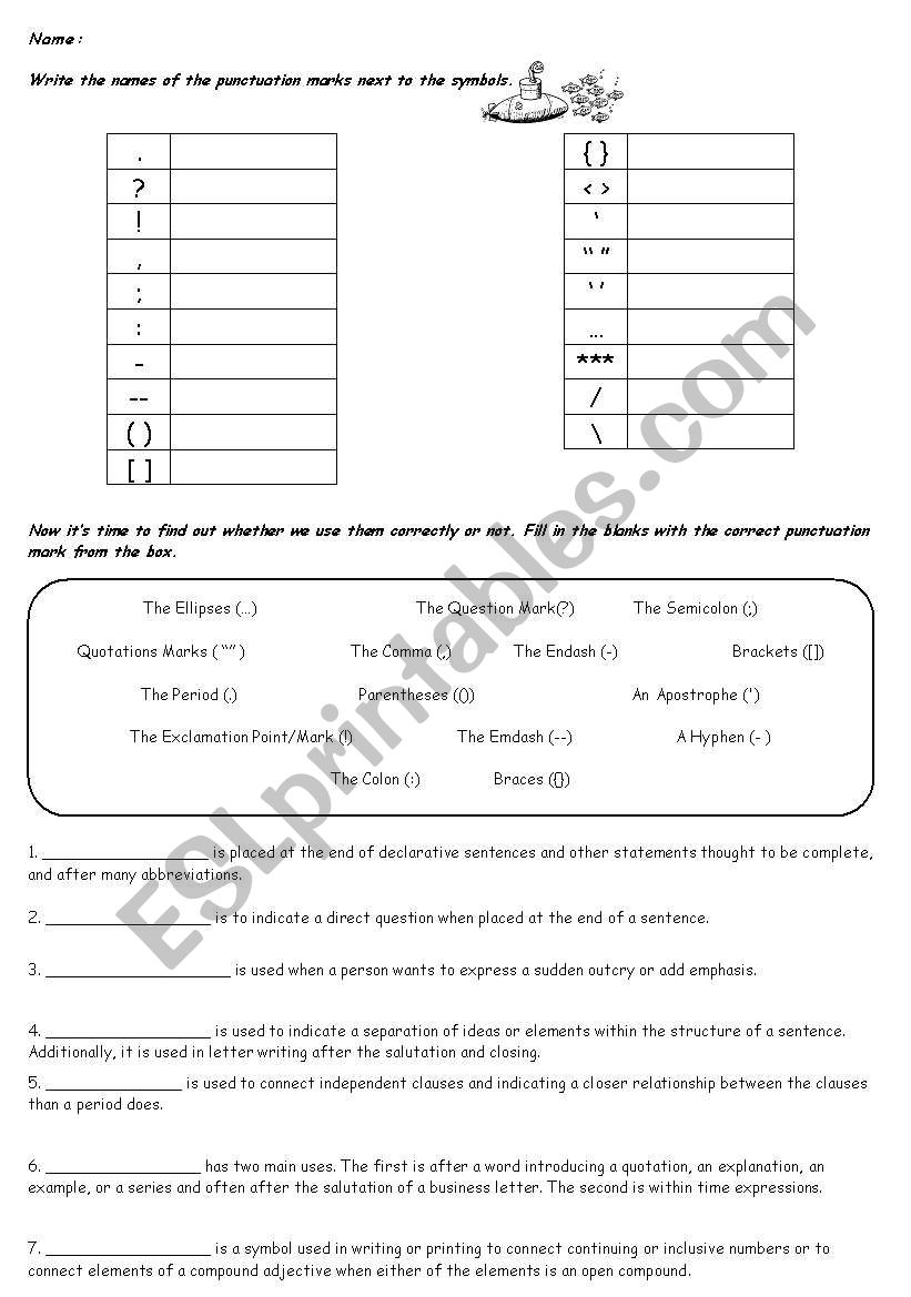 Punctuation marks worksheet
