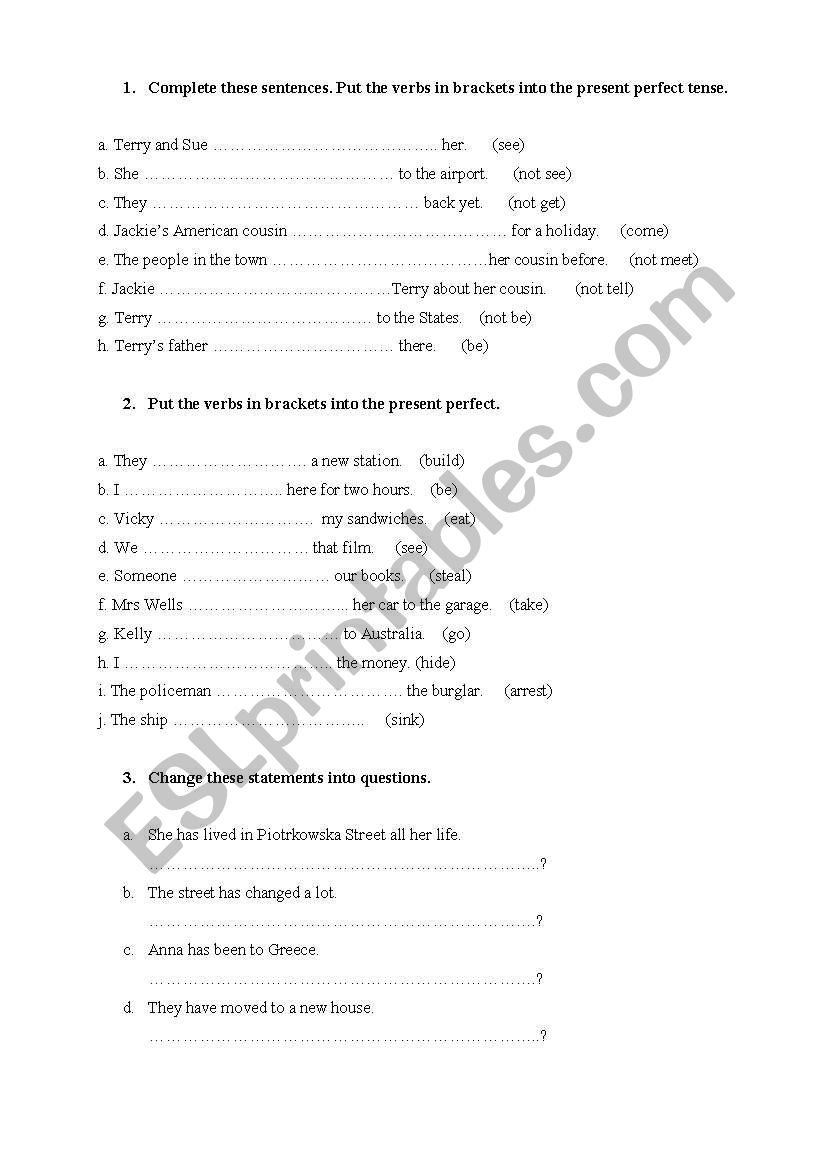 Present Perfect - affirmative, negative and questions