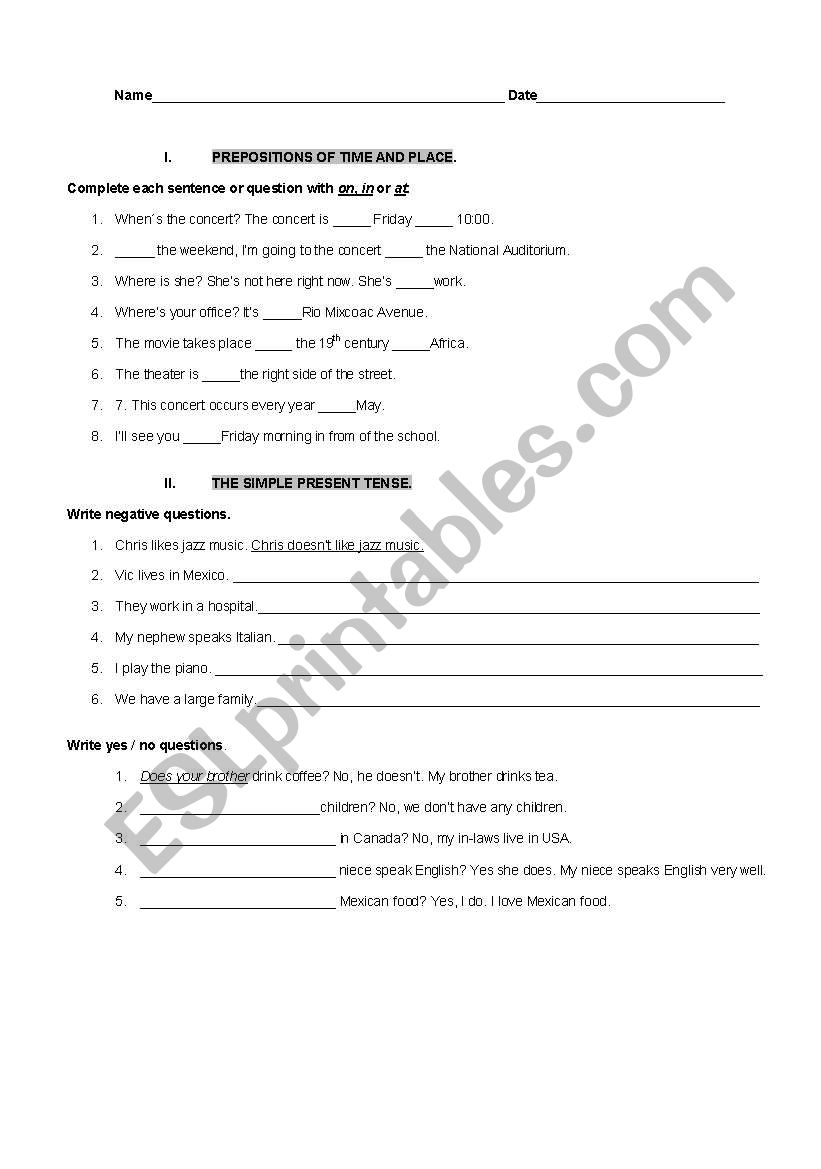 a review of tenses worksheet