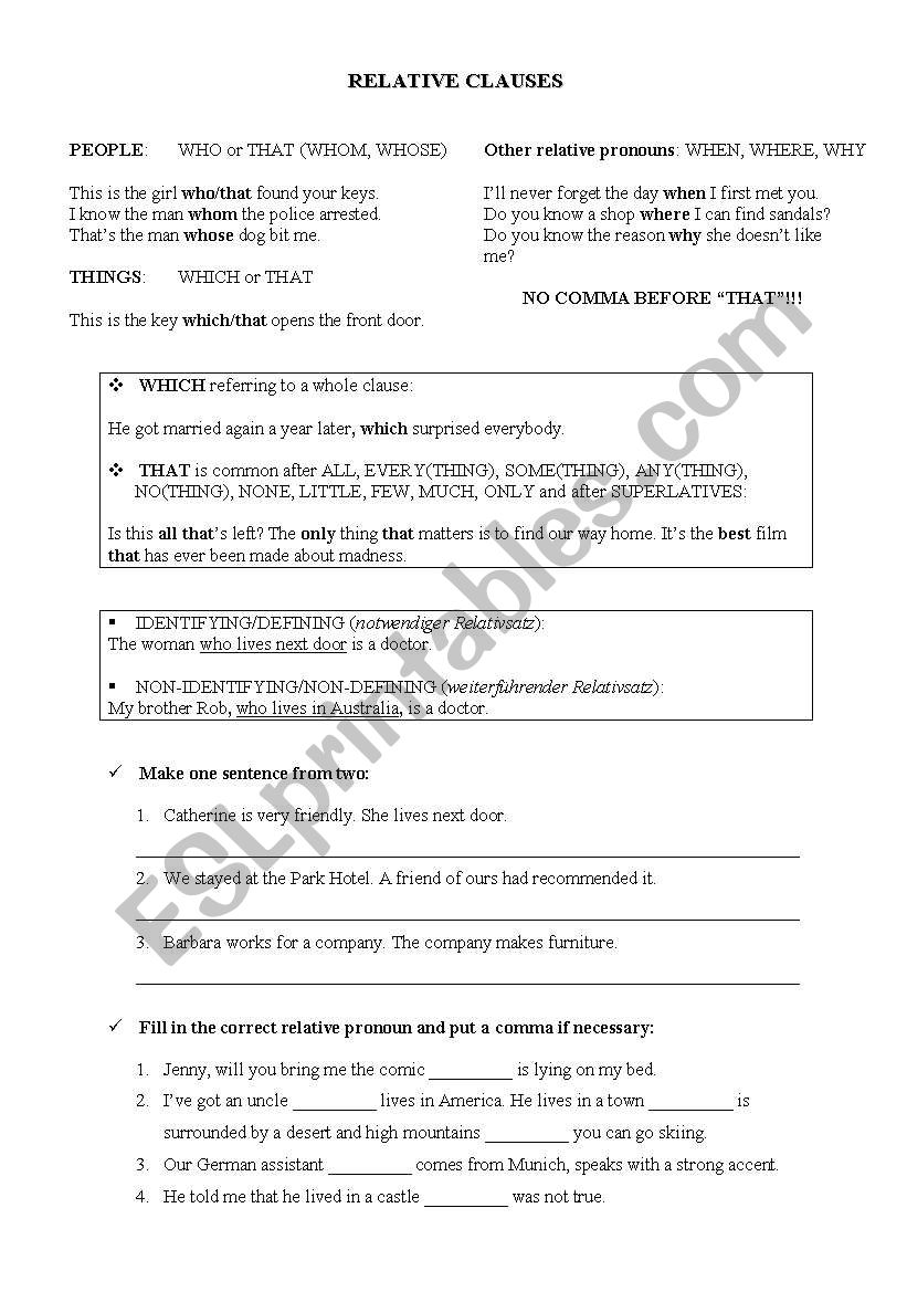 Relative Clauses worksheet