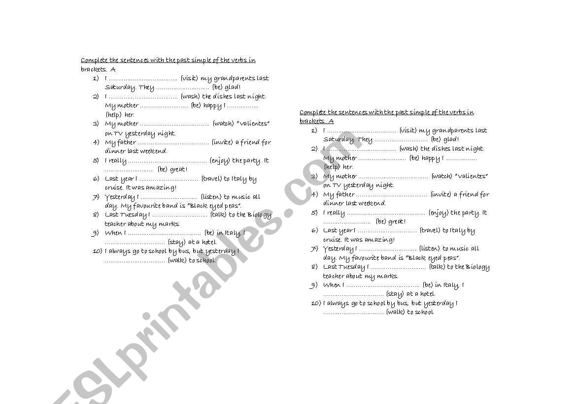 Past simple of regular verbs worksheet