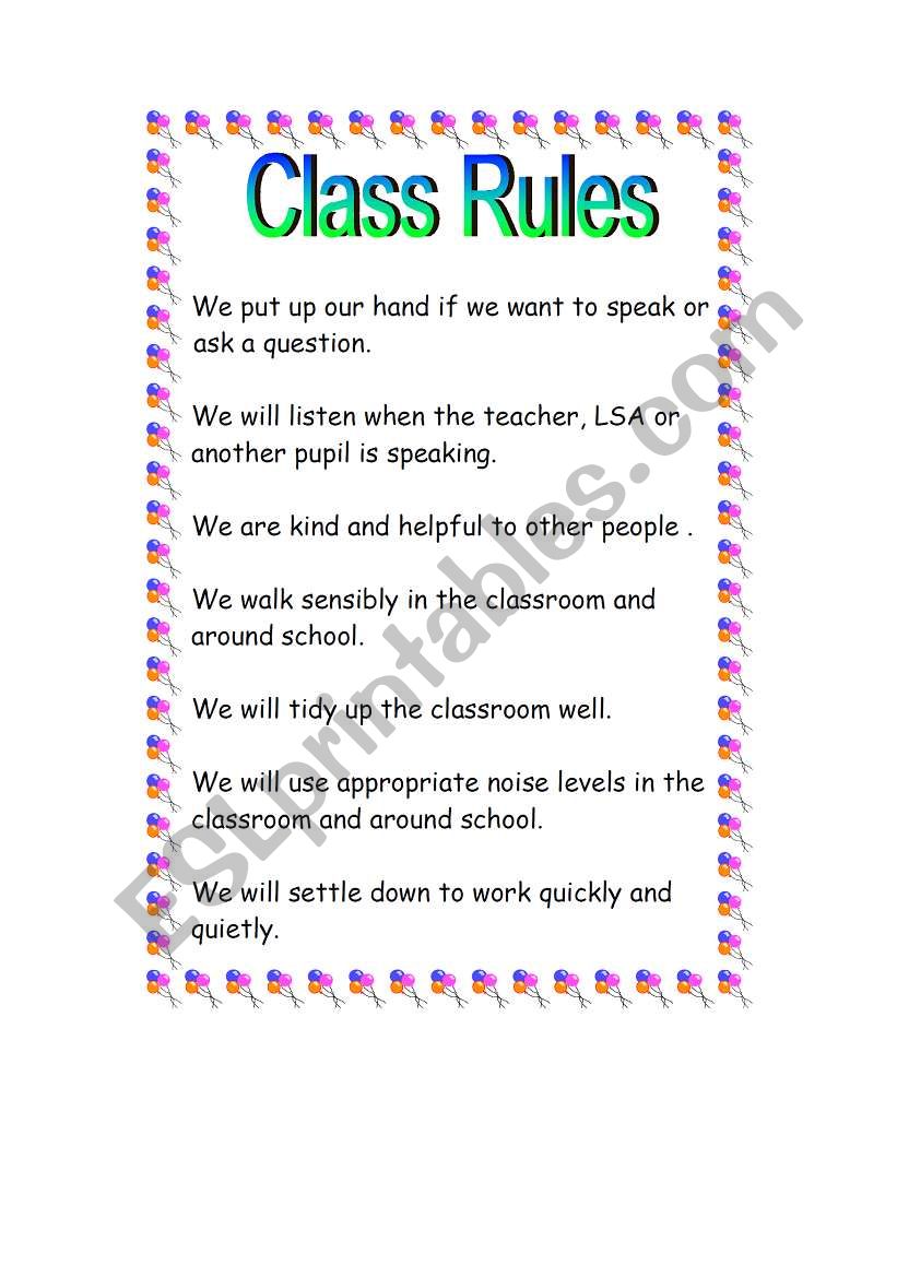 classroom rules worksheet