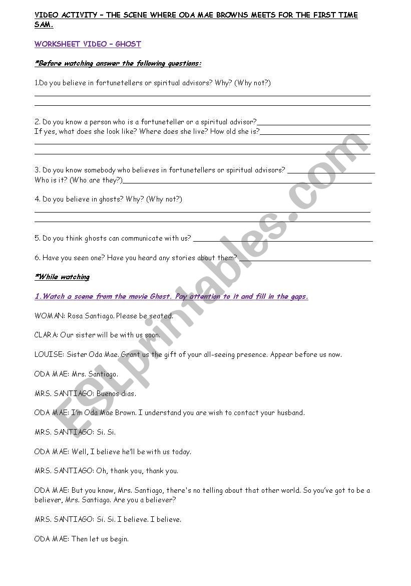 Ghost - Video section worksheet