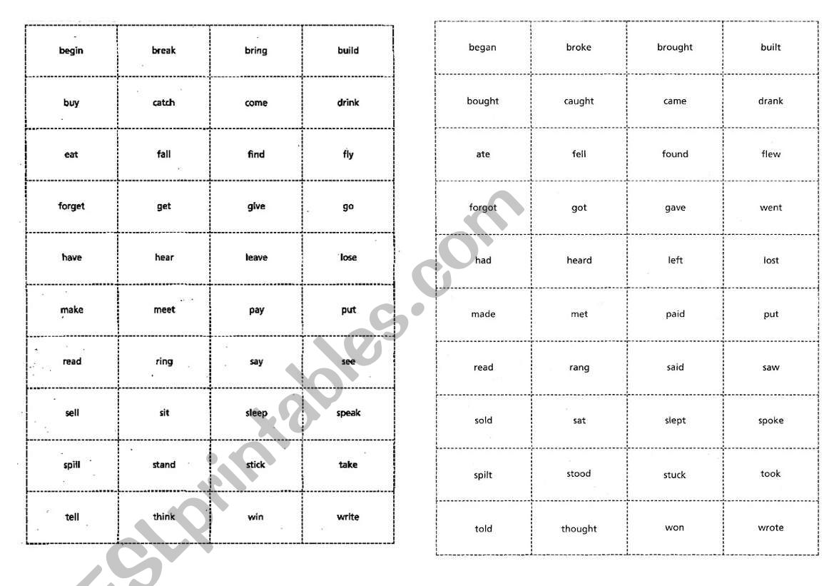 Past Simple - memory game worksheet